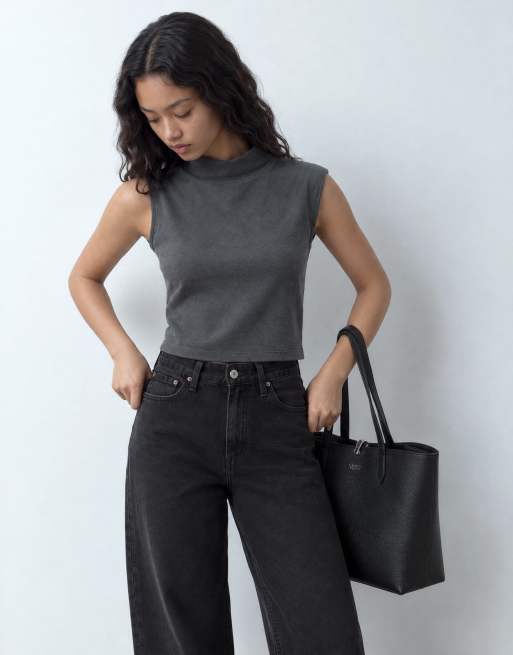 ASOS DESIGN supersoft boxy crop top in charcoal, 6 of 9