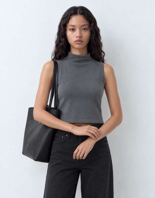 ASOS DESIGN supersoft boxy crop top in charcoal, 9 of 9