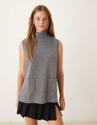 ASOS DESIGN Supersoft boxy tank top with high neck in charcoal marl – CHARCOAL-Grey
