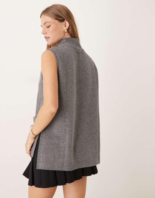 ASOS DESIGN supersoft boxy tank top with high neck in charcoal marl, 3 of 4