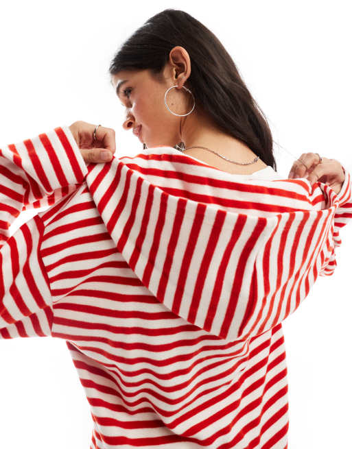 Red hoodie with white stripe hotsell