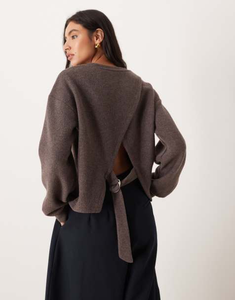 ASOS DESIGN supersoft brushed cinched D-ring detail top in brown - view 1