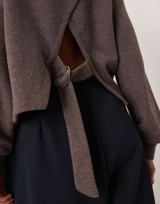 ASOS DESIGN supersoft brushed cinched D-ring detail top in brown