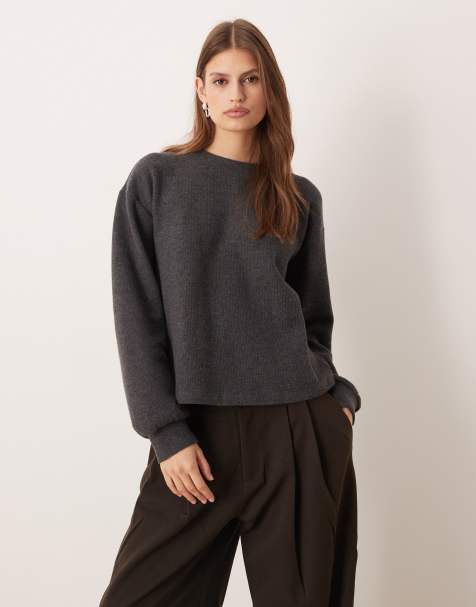 ASOS DESIGN supersoft brushed cinched d-ring detail top in charcoal - view 1