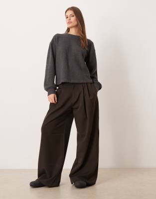 Asos Design Supersoft Brushed Cinched D-ring Detail Top In Gray