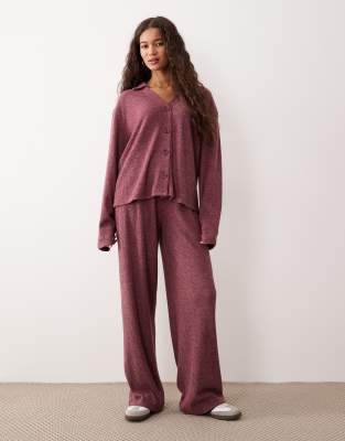 Asos Design Supersoft Brushed Rib Button Down Cardigan In Red