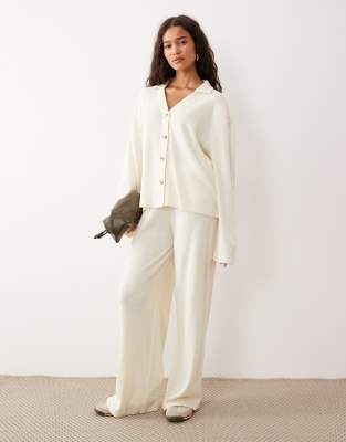 Asos Design Supersoft Brushed Rib Button Down Cardigan In White