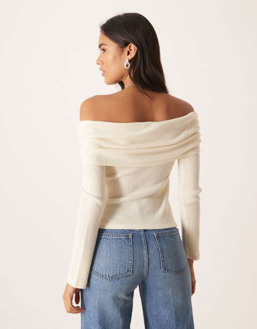 ASOS DESIGN Supersoft brushed rib hardware detail off shoulder sweater, 4 of 4