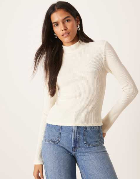 ASOS DESIGN Supersoft brushed rib long sleeve roll neck top - WHITE - view 1
