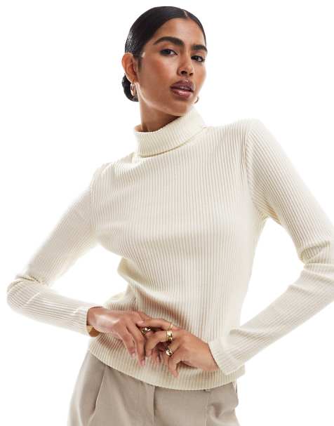 ASOS DESIGN supersoft brushed rib roll neck in winter white - WHITE - view 1