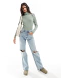 [ASOS DESIGN] ASOS DESIGN supersoft brushed rib roll neck jumper in sage-Green L Sage