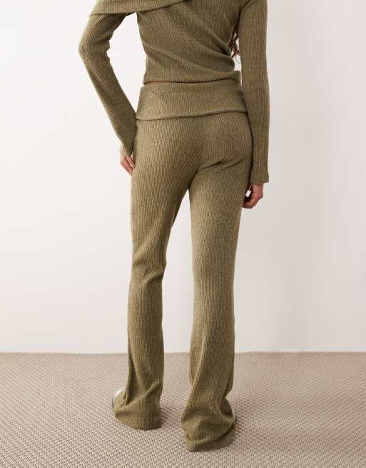 ASOS DESIGN Supersoft brushed rib wide leg pants in khaki - part of a set, 5 of 5