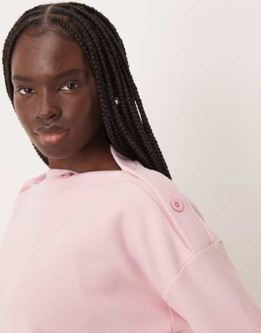 ASOS DESIGN Supersoft button detail boat neck long sleeve jumper in mauve, 2 of 4