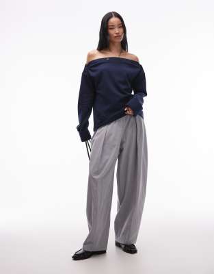 Asos Design Supersoft Button Detailing Boat Neck Long Sleeve Sweater In Blue