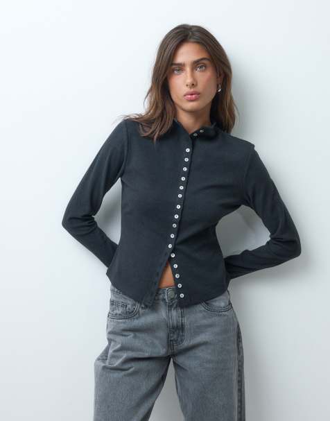 ASOS DESIGN supersoft button down top in black - view 1