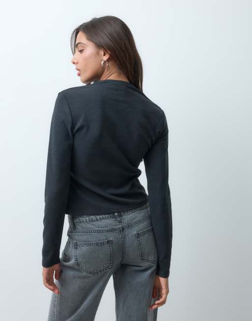 ASOS DESIGN supersoft button down top in black, 4 of 5