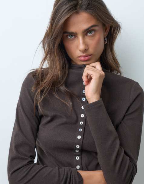 ASOS DESIGN supersoft button down top in brown - view 1