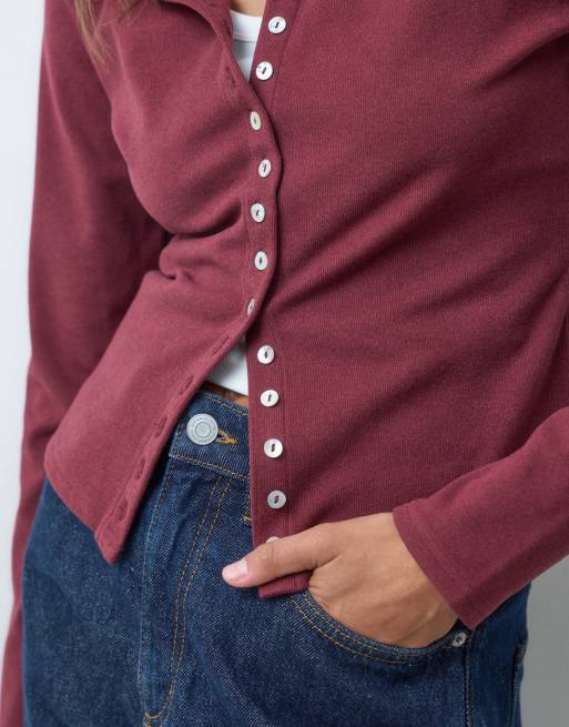 ASOS DESIGN supersoft button down top in burgundy, 4 of 5