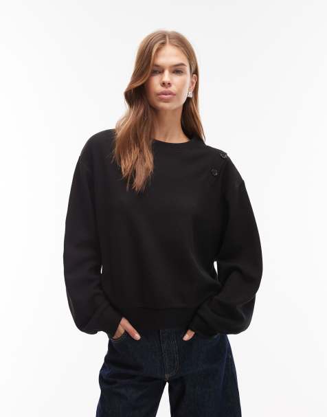 ASOS DESIGN Supersoft button shoulder detail sweatshirt in black