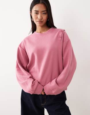 Asos Design Supersoft Button Shoulder Detail Sweatshirt-pink