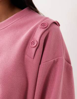 Asos Design Supersoft Button Shoulder Detail Sweatshirt-pink In Pink