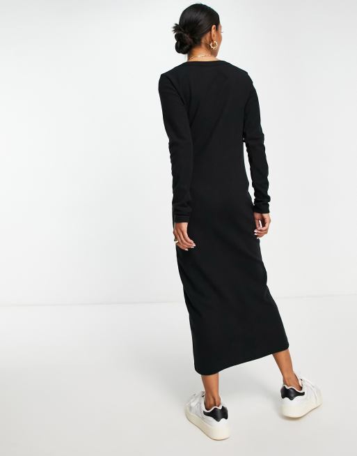 ASOS DESIGN supersoft button through cardigan midi dress in black - BLACK, 2 of 4