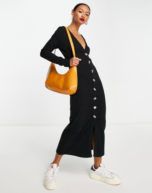 ASOS DESIGN supersoft button through cardigan midi dress in black