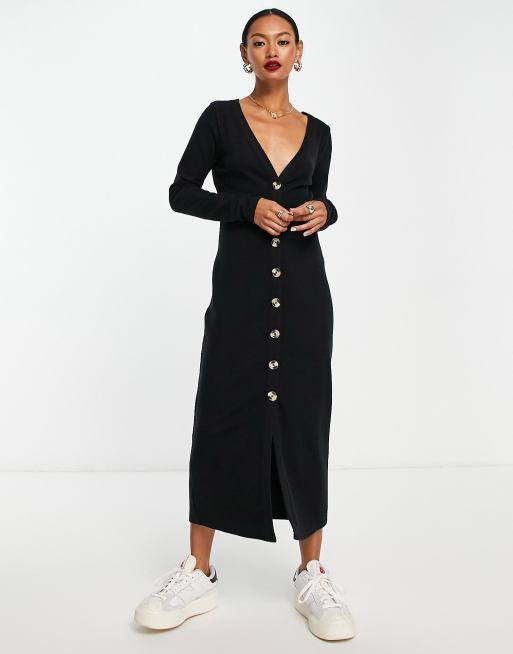 ASOS DESIGN supersoft button through cardigan midi dress in black, 4 of 4