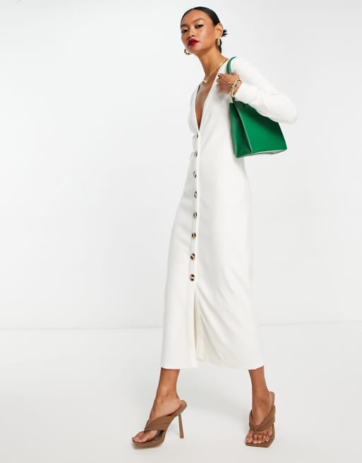 ASOS DESIGN supersoft button through cardigan midi dress in winter white