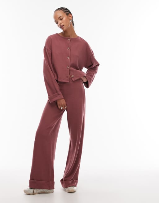ASOS DESIGN Supersoft button through cardigan with turn up cuff in dark rose (part of a set), 2 of 4