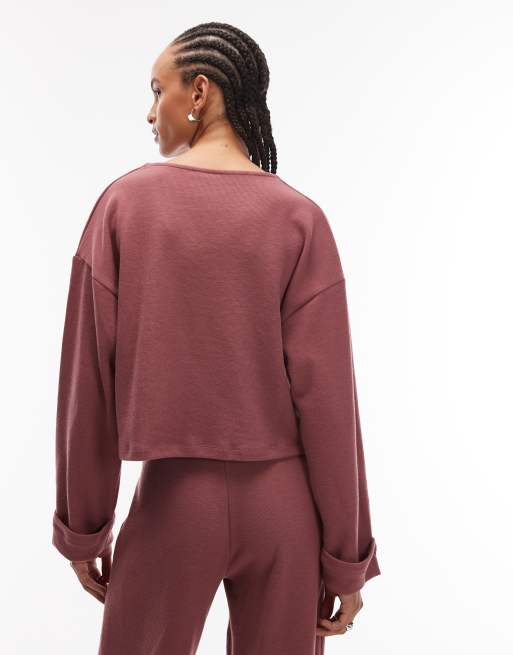 ASOS DESIGN Supersoft button through cardigan with turn up cuff in dark rose (part of a set), 3 of 4