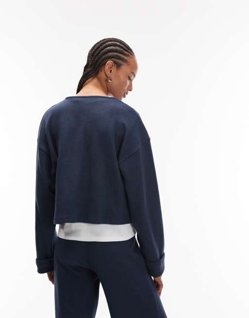 ASOS DESIGN Supersoft button through cardigan with turn up cuff in navy (part of a set), 4 of 4