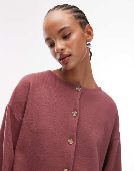 ASOS DESIGN Supersoft button up cardigan with turn up cuff in dark rose - part of a set, 4 of 4