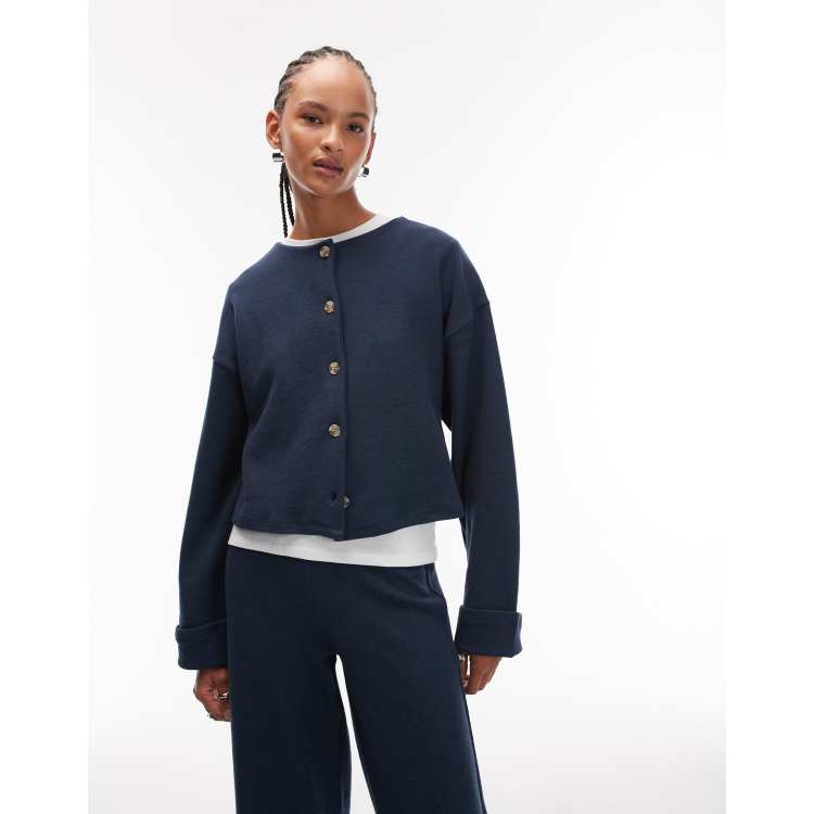 トップス OUAT Office cardigan ASOS DESIGN Supersoft button up cardigan with turn up cuff in navy