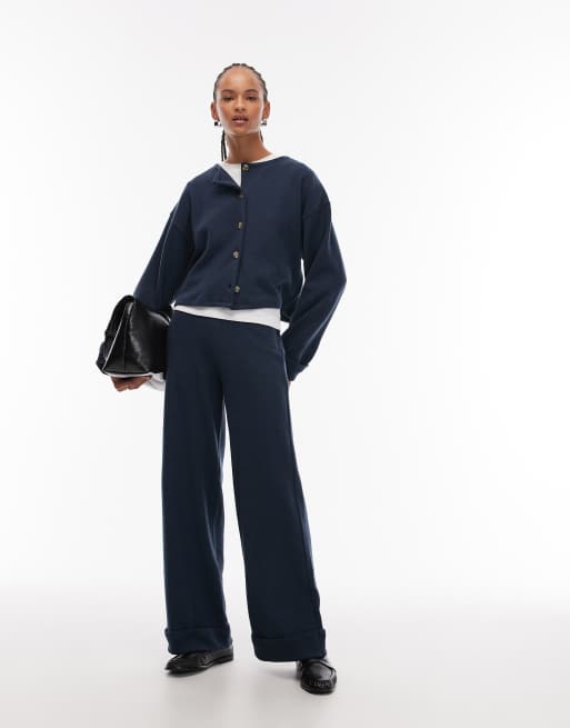 ASOS DESIGN Supersoft button up cardigan with turn up cuff in navy - part of a set, 2 of 4