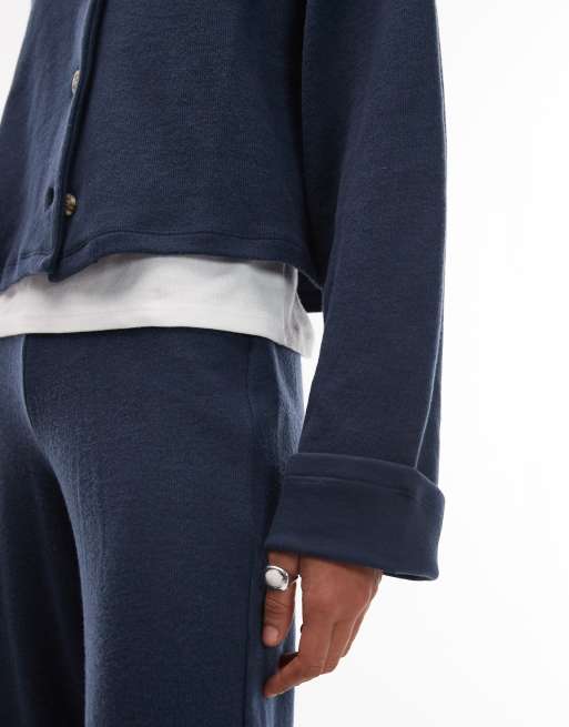 ASOS DESIGN Supersoft button up cardigan with turn up cuff in navy - part of a set, 3 of 4