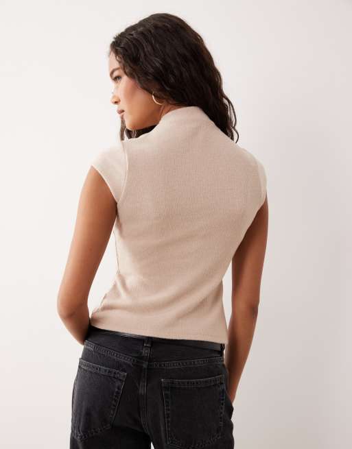 ASOS DESIGN supersoft button up high neck top in cream