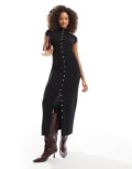 [ASOS DESIGN] ASOS DESIGN supersoft cap sleeve button down midi dress in black XS black