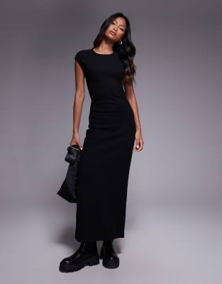 Asos Design Supersoft Cap Sleeve Column Maxi Dress In Black