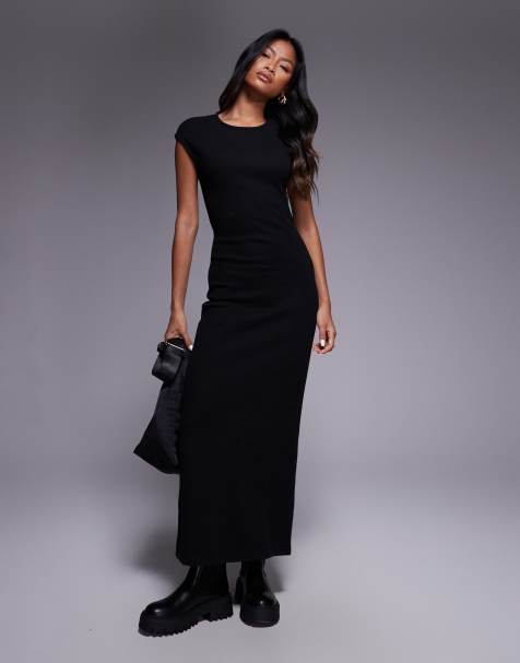 ASOS DESIGN supersoft cap sleeve column maxi dress in black - view 1