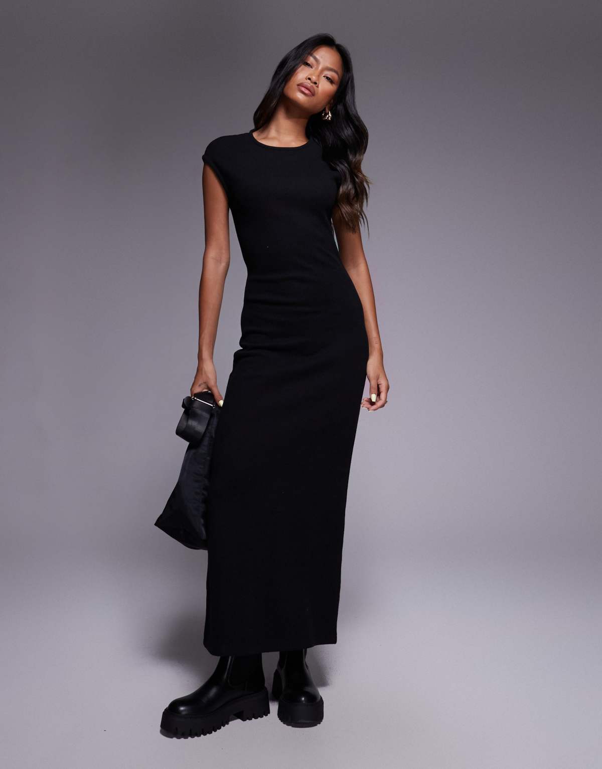 ASOS DESIGN supersoft cap sleeve column maxi dress in black