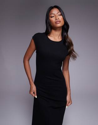 Asos Design Supersoft Cap Sleeve Column Maxi Dress In Black