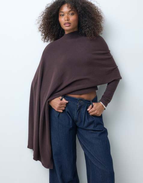 ASOS DESIGN supersoft cape detail sweatshirt in chocolate - view 1