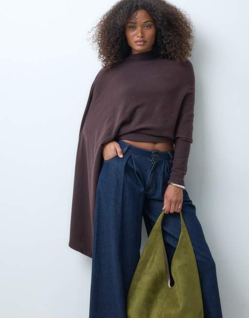 ASOS DESIGN supersoft cape detail sweatshirt in chocolate, 4 of 5