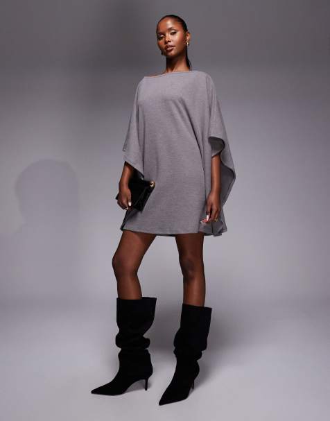 ASOS DESIGN supersoft cape mini dress in gray - view 1