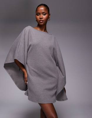 grey cape dress ASOS Design supersoft mini in gray Cape sleeve