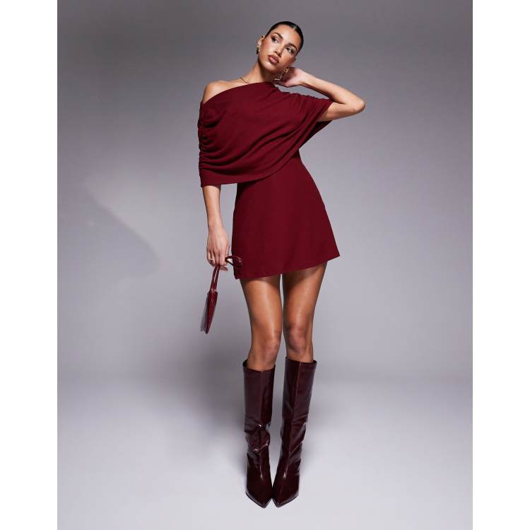 asos design exaggerated cape maxi dress in burgundy supersoft Overlay Mini burgundy-Red Formal dress