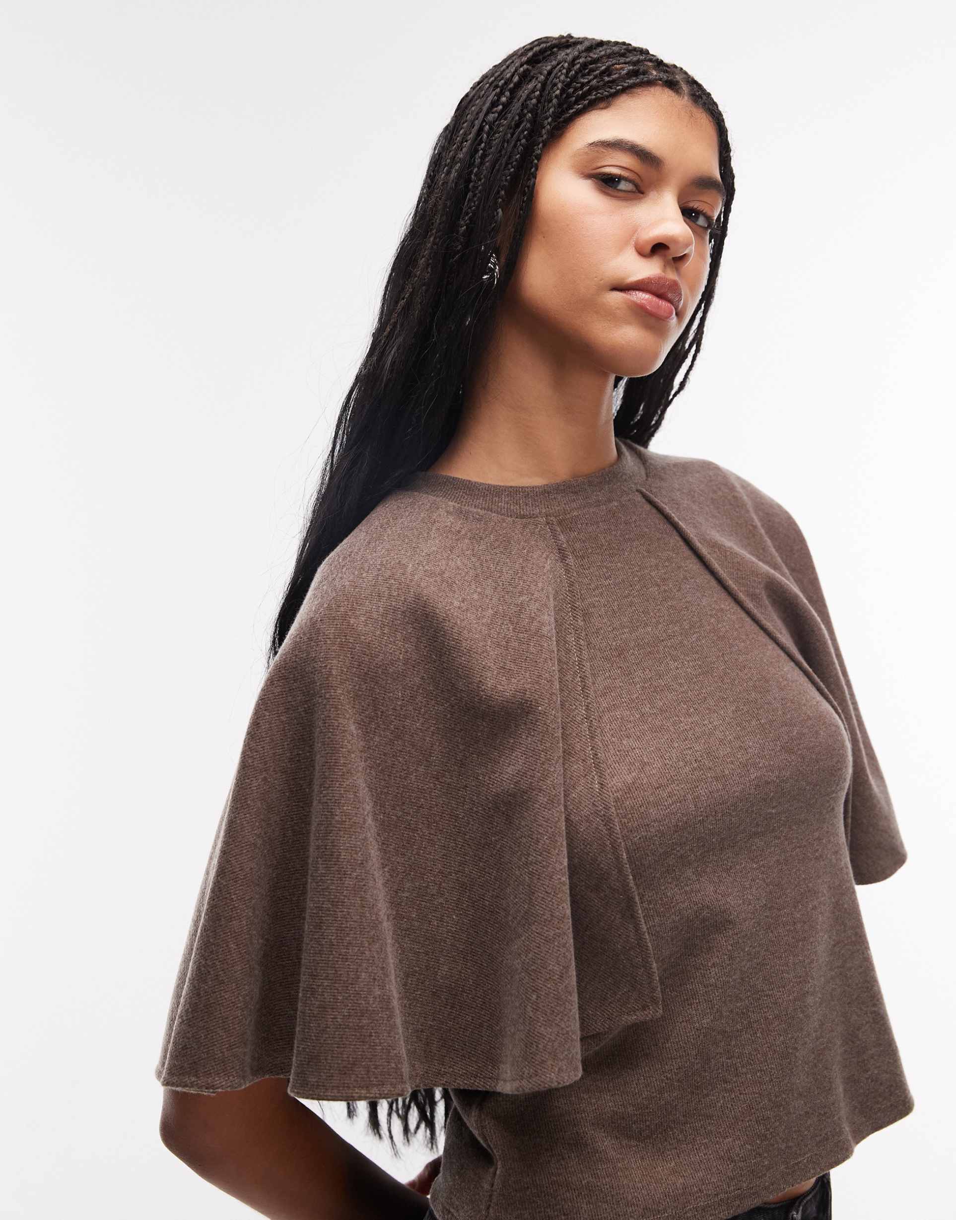asos design supersoft cape top in mocha