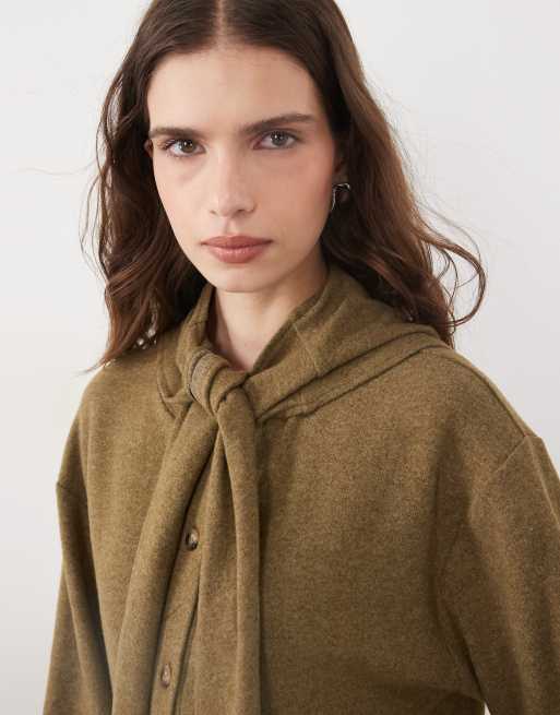 ASOS DESIGN supersoft cardigan with tie in olive, 3 of 4