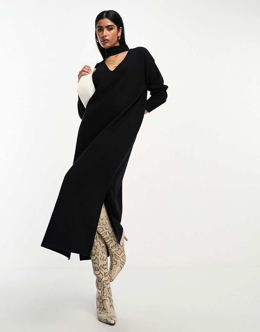 ASOS DESIGN supersoft choker detail long sleeve midi jumper dress in black